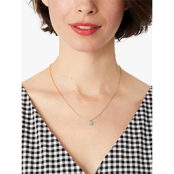KATE SPADE • Gold Myosotis Flower Turquoise Pendant Necklace - Picture 2 of 4